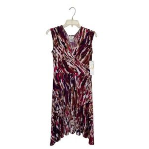 Maggy London‎ Petite 8P Crisscross Abstract Colorful Printed Faux Wrap Dress